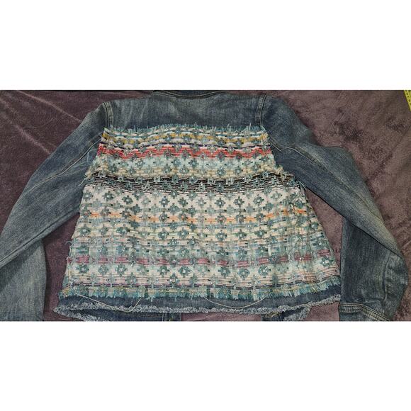 Ramy Brook Murray Denim Jacket,  Women's size Large Tweed Embellished Distressed - Picture 8 of 8